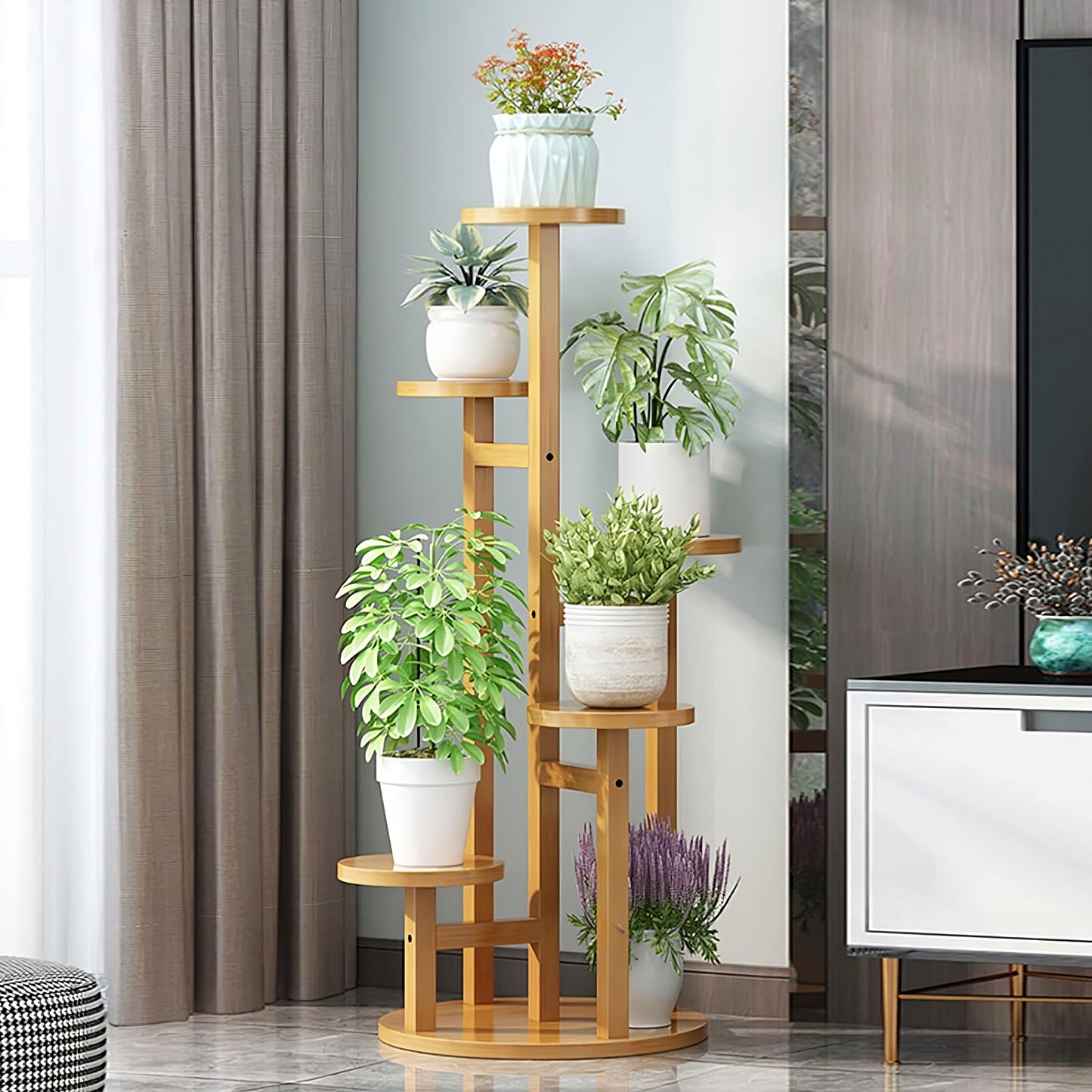 5 Tier Wooden Flower Plant Stand For Living Room, Balcony, Office