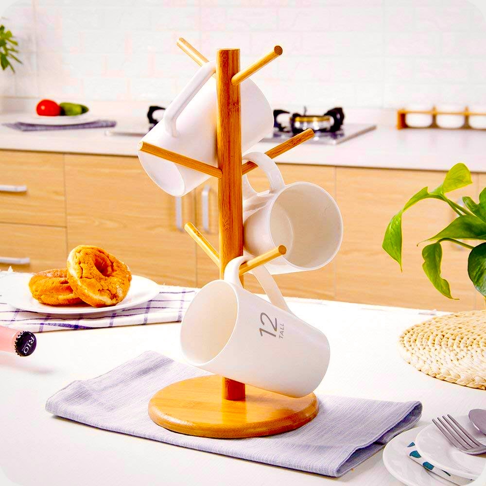 Tree Shape Wood Mug Stand Holder