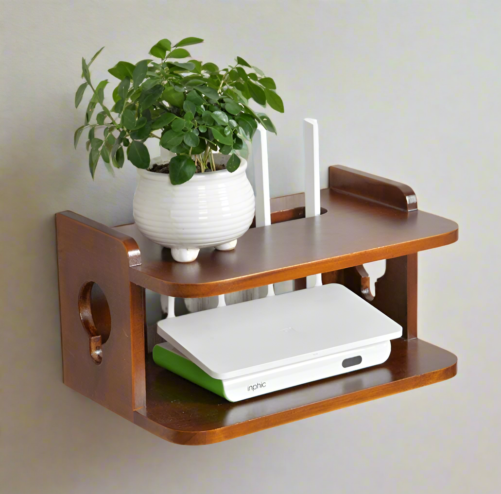 Wooden Wall Hanging Router Shelf For Office & Home