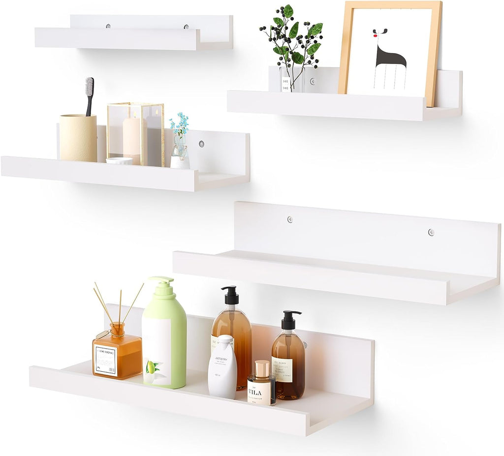 Wall Mounted Wood Shelves for Bedroom, Living Room, Bathroom, Kitchen, Small Picture Ledge Shelves