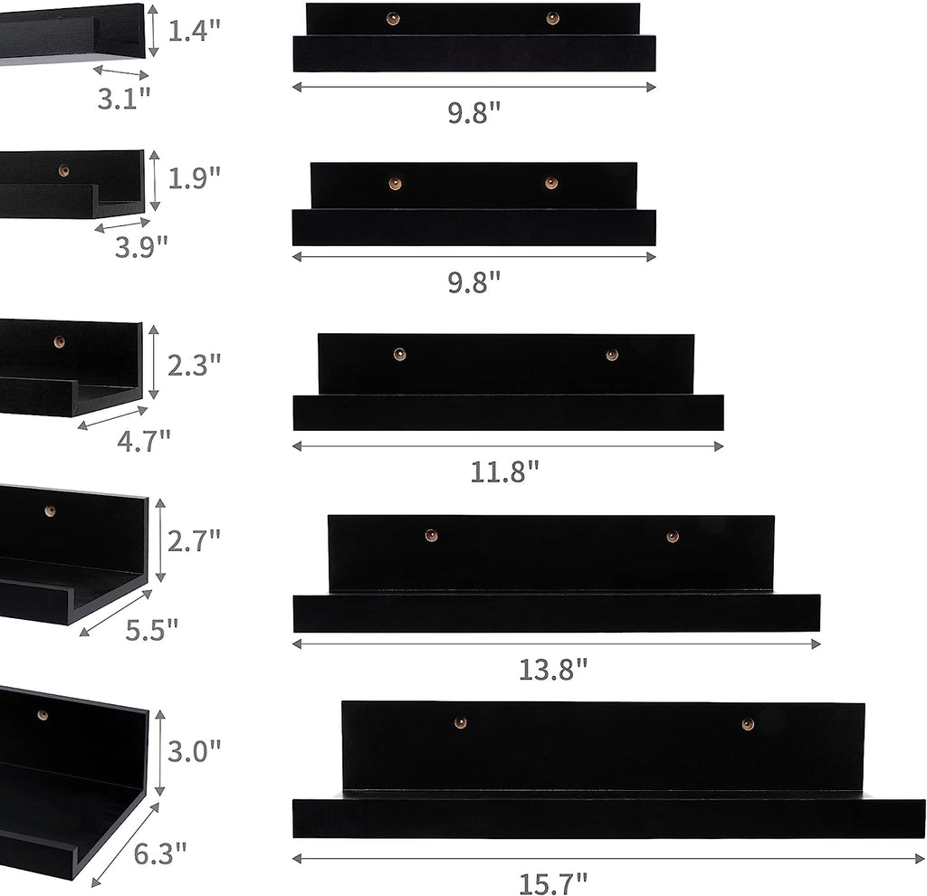 Wall Mounted Wood Shelves for Bedroom, Living Room, Bathroom, Kitchen, Small Picture Ledge Shelves