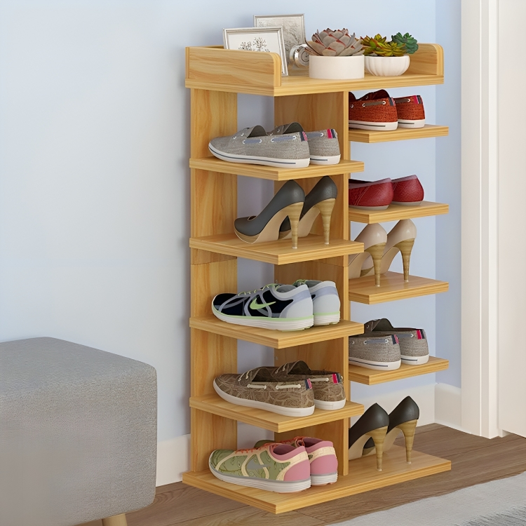 Wooden 6-Layer Double Row Shoe Rack For Office & Home
