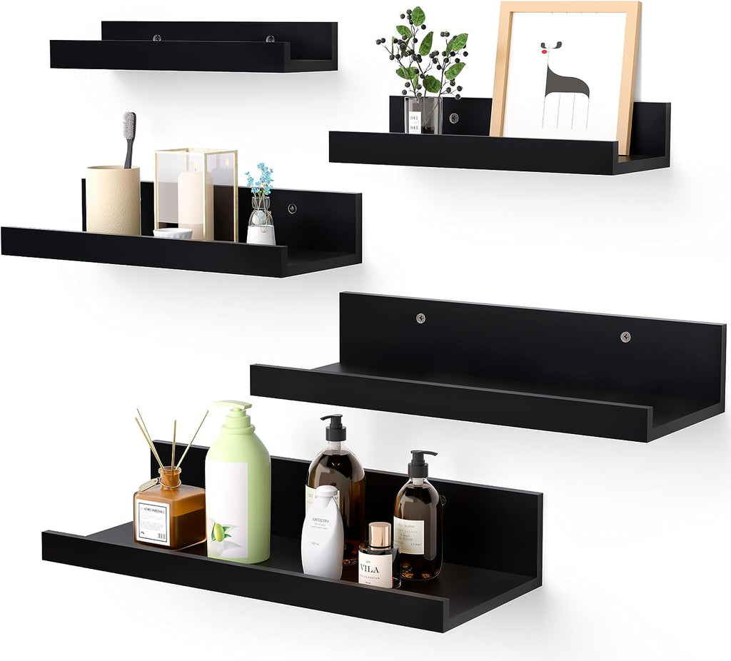 Wall Mounted Wood Shelves for Bedroom, Living Room, Bathroom, Kitchen, Small Picture Ledge Shelves