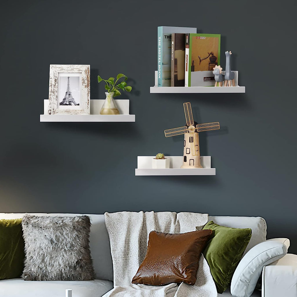 Wall Mounted Wood Shelves for Bedroom, Living Room, Bathroom, Kitchen, Small Picture Ledge Shelves
