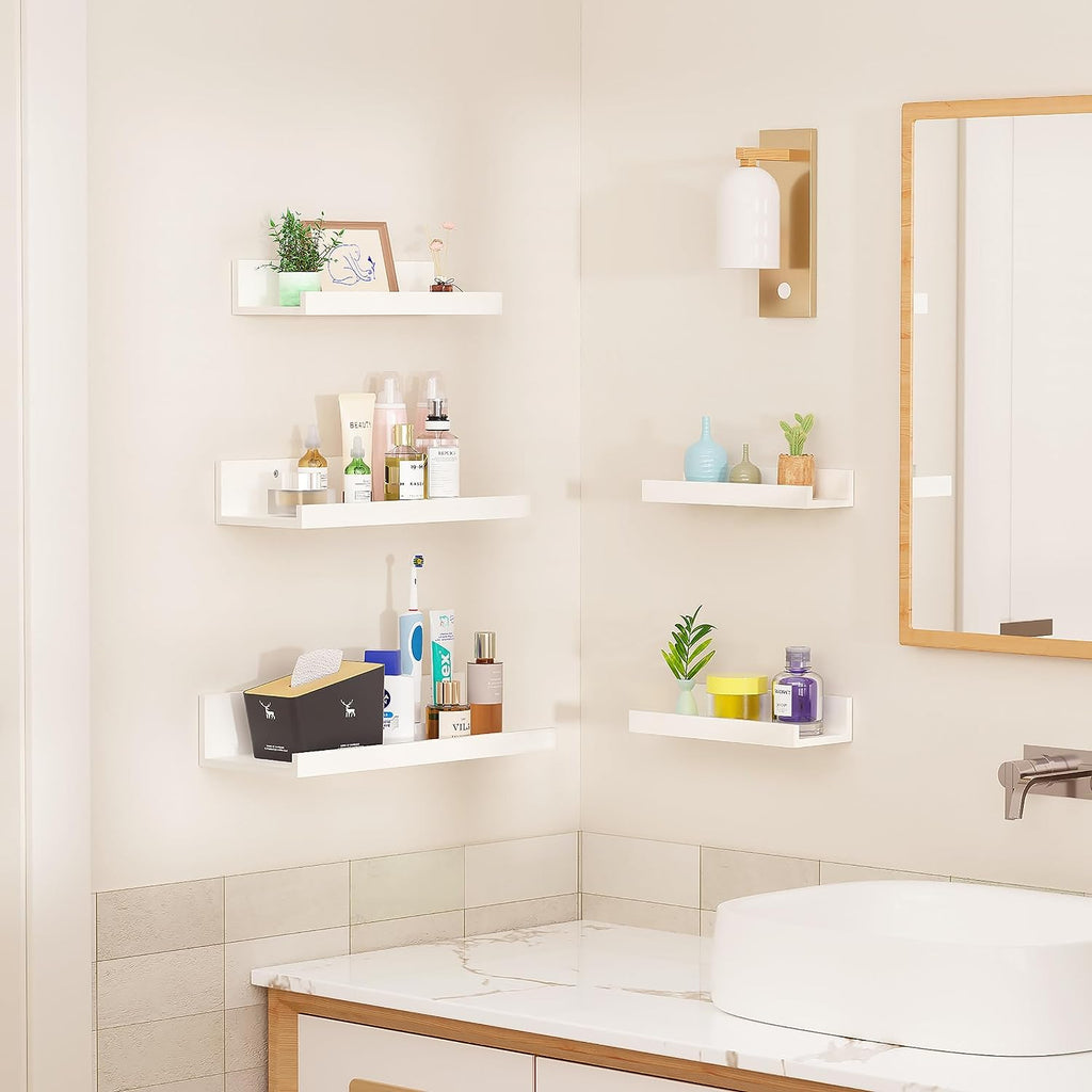 Wall Mounted Wood Shelves for Bedroom, Living Room, Bathroom, Kitchen, Small Picture Ledge Shelves