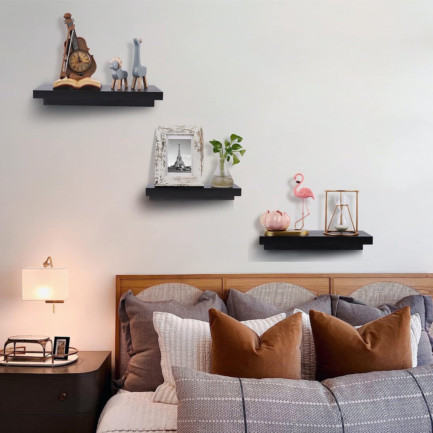 Wall Mounted Wood Shelves for Bedroom, Living Room, Bathroom, Kitchen, Small Picture Ledge Shelves