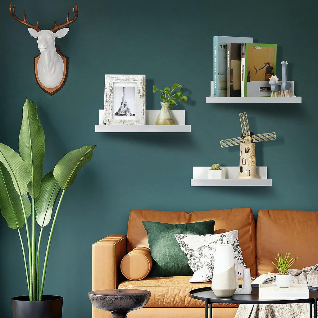 Wall Mounted Wood Shelves for Bedroom, Living Room, Bathroom, Kitchen, Small Picture Ledge Shelves
