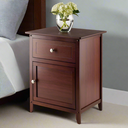 Wooden Bedside Table with Cabinet