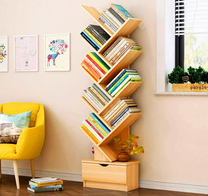 Wooden Tree Shape 9 Tier Bookshelf For Office & Home