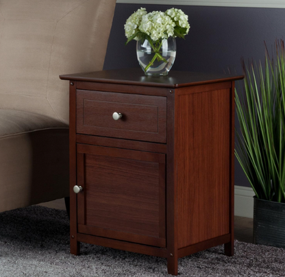 Wooden Bedside Table with Cabinet