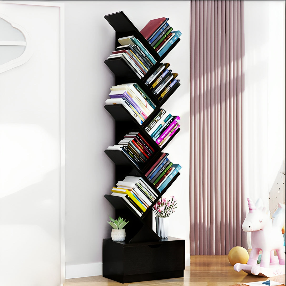 9-Tier Tree Shape Book Shelf | Wooden Tree Shape Bookshelf for Office ...