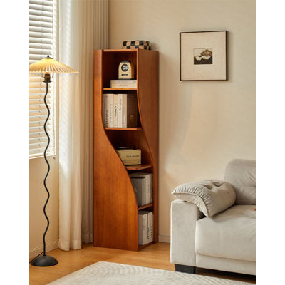 Wooden Bookcase Space Saving Storage Shelf for Living Room Study Office 5 Third Freestanding Bookcase Stackable Modern Library Tall Corner Bookcase