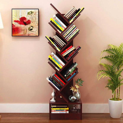Wooden Tree Shape 9 Tier Bookshelf For Office & Home