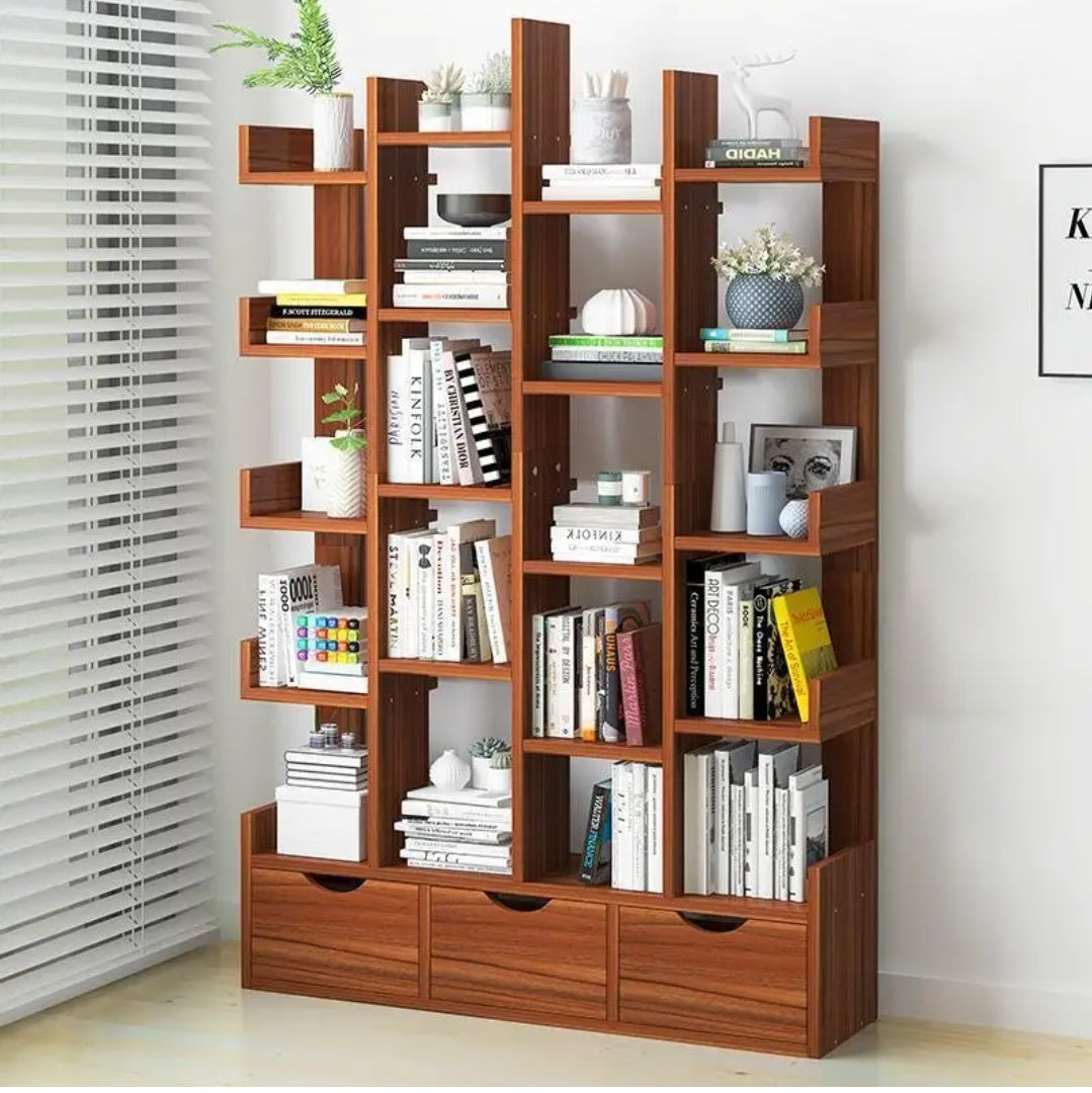 4 Rows Shelf Wooden 4 Row L Shaped Book shelf with Drawer for Office & Home ...