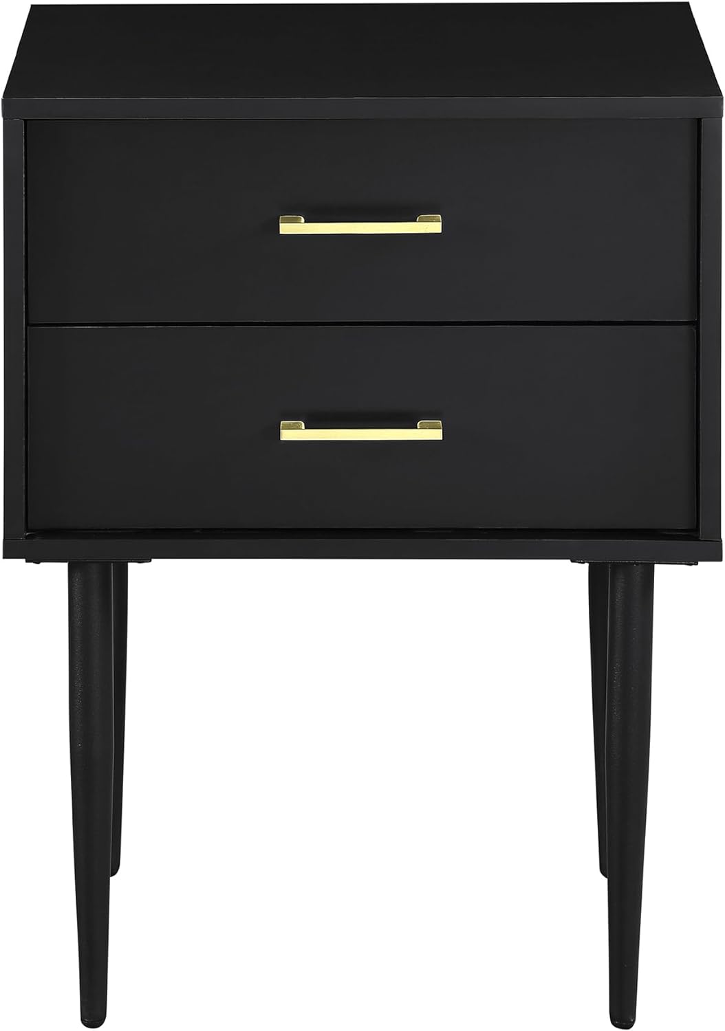 Walker Edison Modern Olivia 2 Drawer Wood Rectangle Side Table Living Room Small End Accent Table, 20 Inch, Black