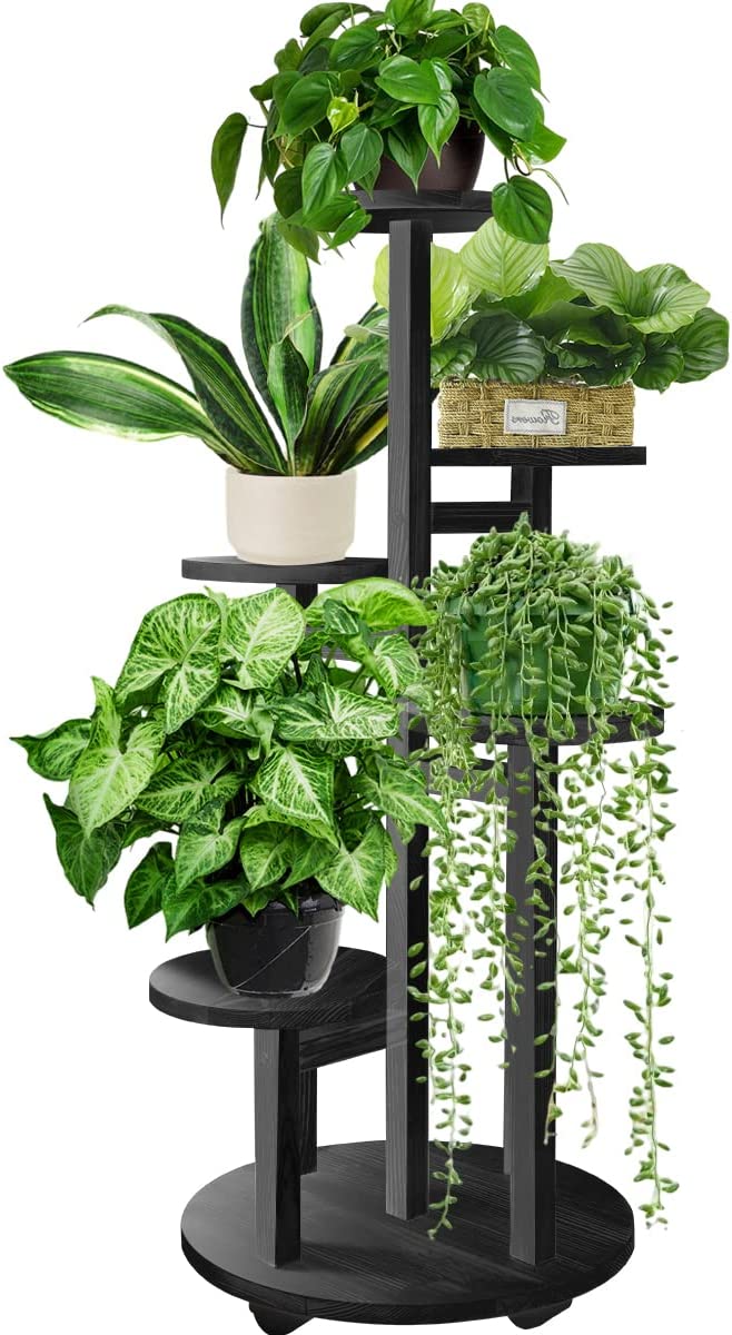 5 Tier Wooden Round Flower Plant Stand For Living Room, Office, Balcony