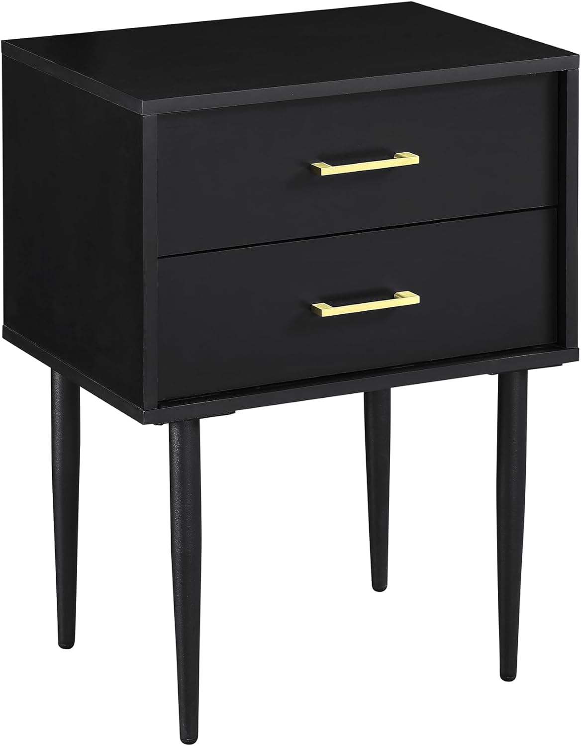 Walker Edison Modern Olivia 2 Drawer Wood Rectangle Side Table Living Room Small End Accent Table, 20 Inch, Black