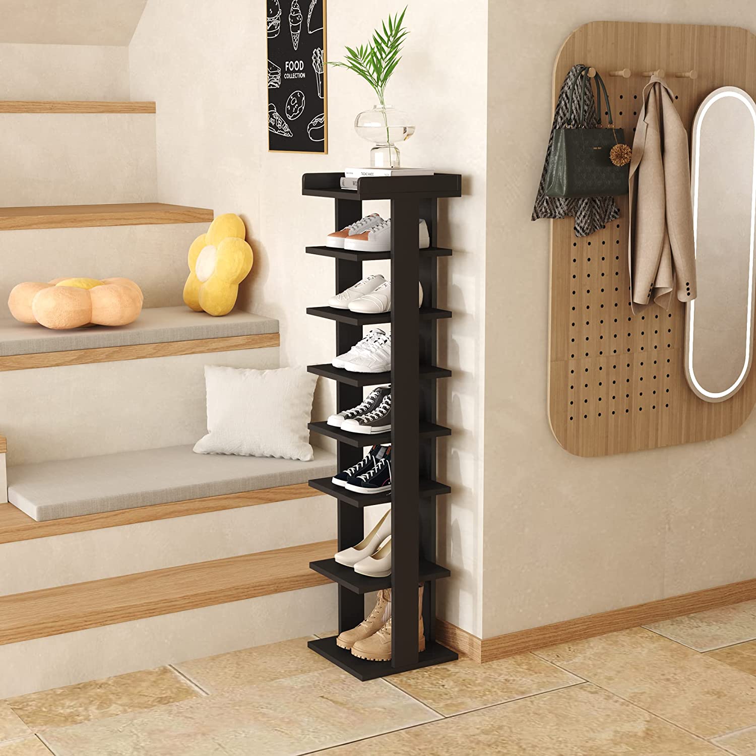 Wooden 7 Tiers Vertical Shoe Rack, Wooden Shoes Racks Organizer – GrihoShaj