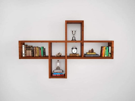 Simple wooden Plus Shape wall Shelf