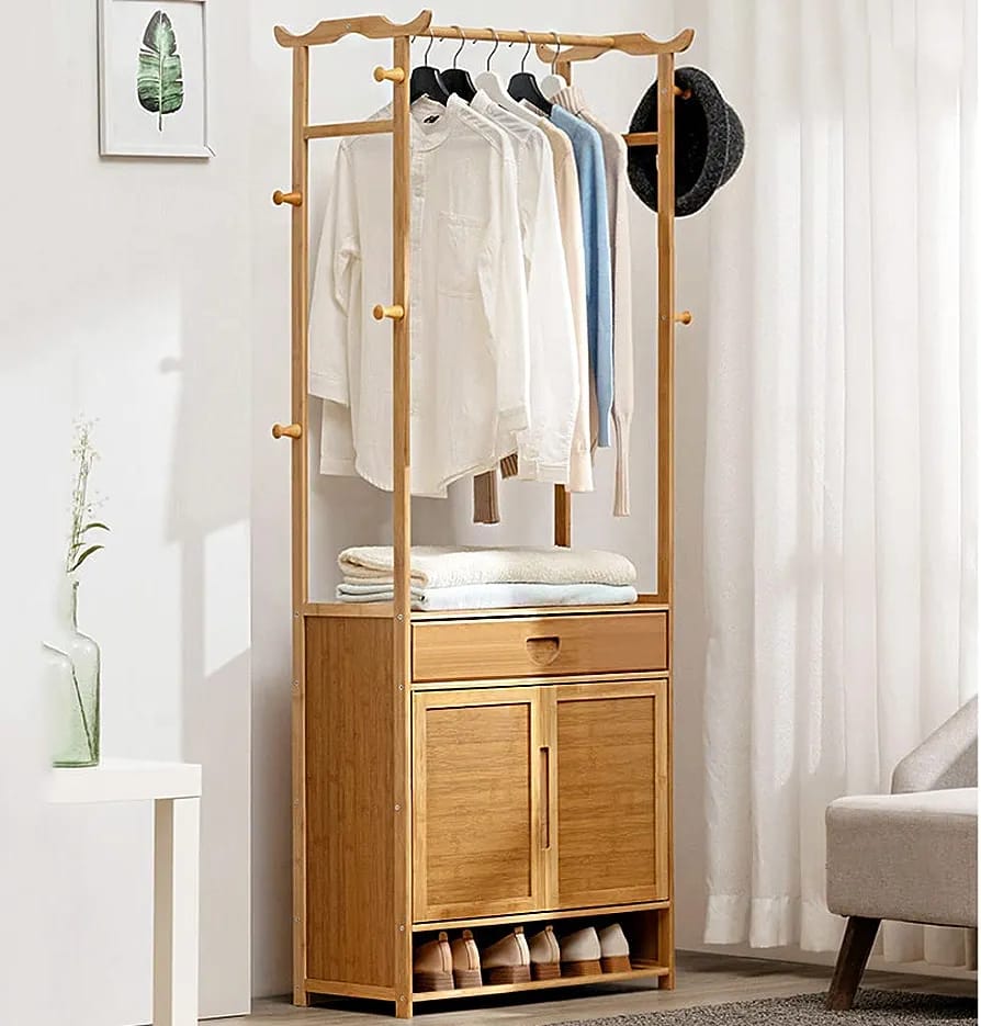 Wooden Alna with Cabinet | Simple And Modern Clothes Rack