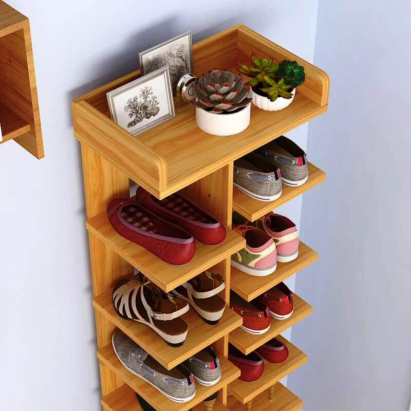 Double Row Wooden Shoe Rack With Box / Slippers Storage Shelves Organi ...
