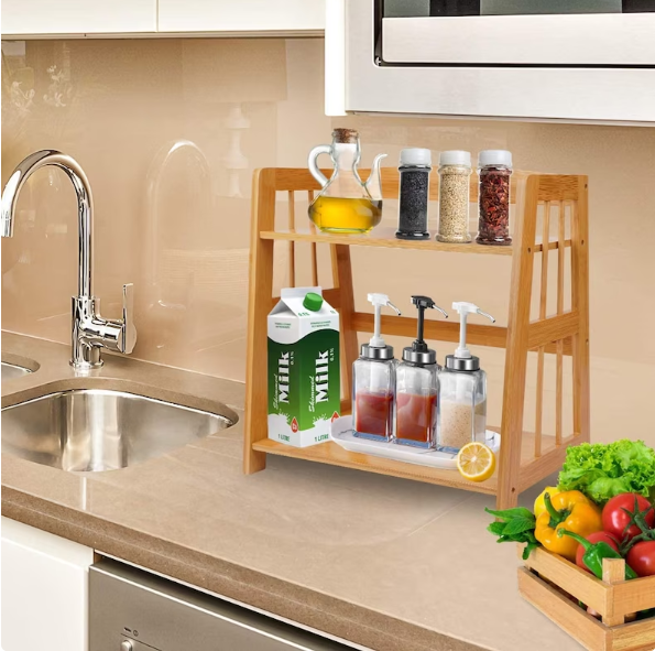Wooden Desk Storage Organizer, Kitchen Spice Rack, Plant Stand Rack Bathroom Storage Tower, Display Shelf Multipurpose Bookshelf for Office