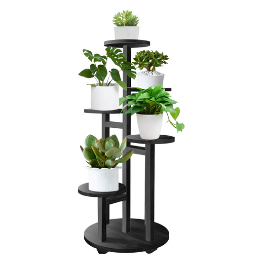 5 Tier Wooden Round Flower Plant Stand For Living Room, Office, Balcony