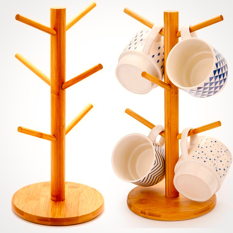 Tree Shape Wood Mug Stand Holder