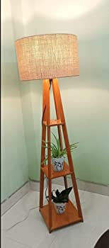 Wooden Floor Lamp With Jute Shade, Bulb And Holder
