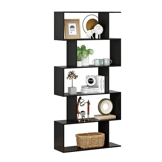 Function Home 5-Tier Bookshelf, Wooden S-Shaped Bookcase,